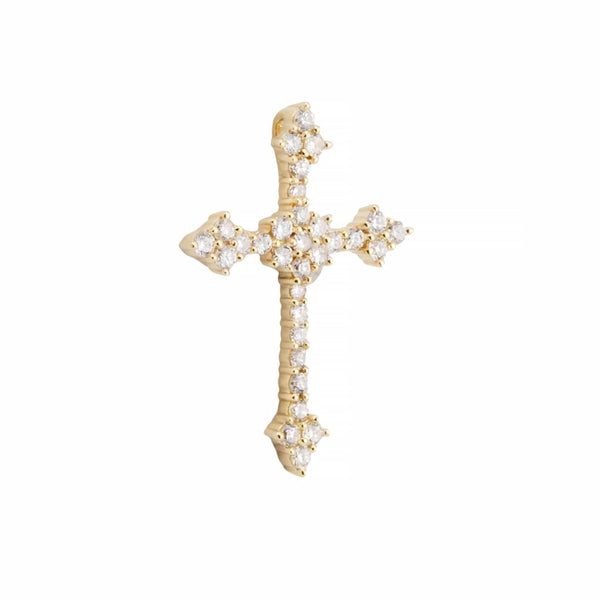 Ornate Gothic Style Pave Diamond Cross Pendant in 14K Gold