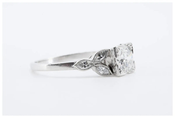 Platinum Art Deco 1.17ctw European & Marquise Cut Diamond Ring