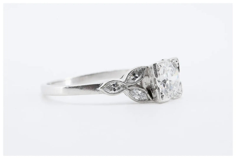 Platinum Art Deco 1.17ctw European & Marquise Cut Diamond Ring
