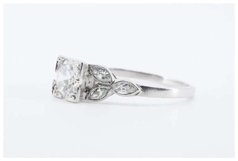 Platinum Art Deco 1.17ctw European & Marquise Cut Diamond Ring