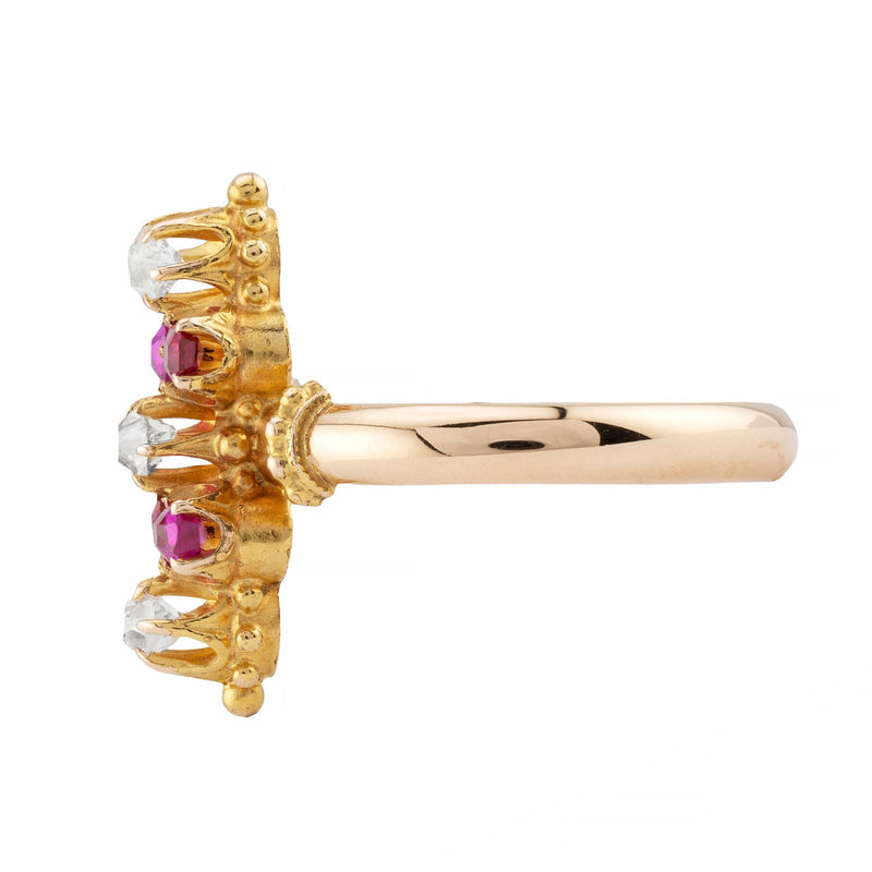 Victorian No Heat Burma Ruby & Diamond Cocktail Ring in 18K Yellow Gold