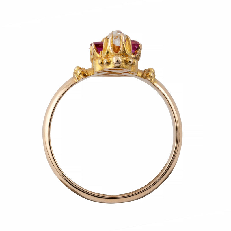 Victorian No Heat Burma Ruby & Diamond Cocktail Ring in 18K Yellow Gold