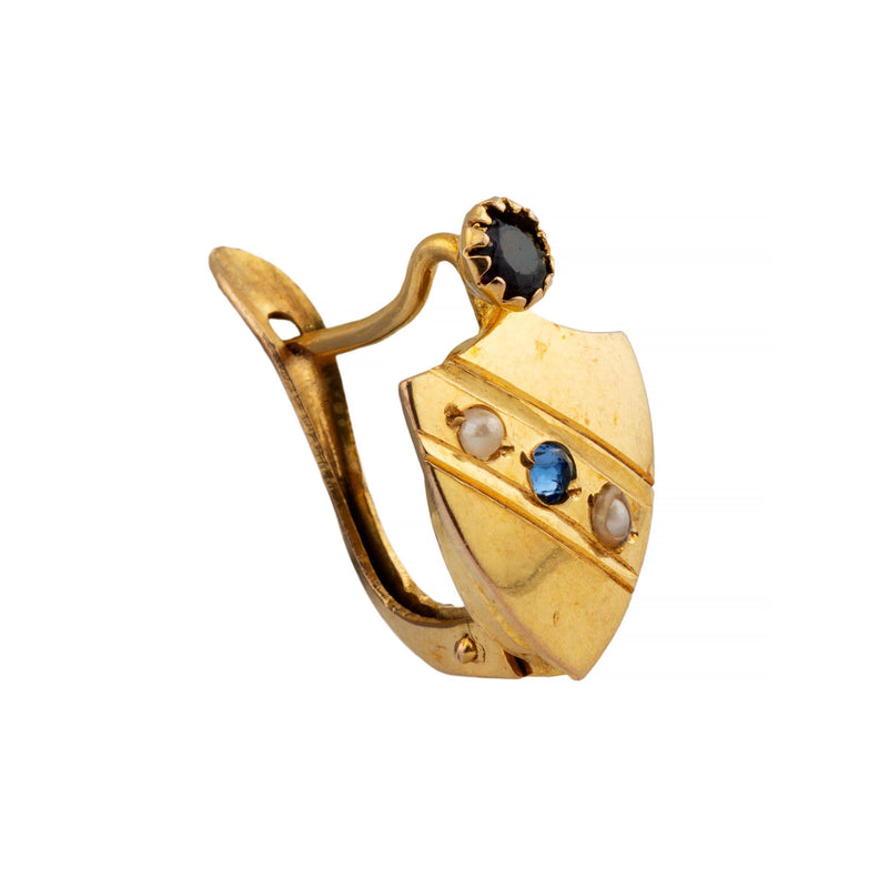 Victorian Patriotic Red White and Blue Shield Form Earrings in Yellow Gold