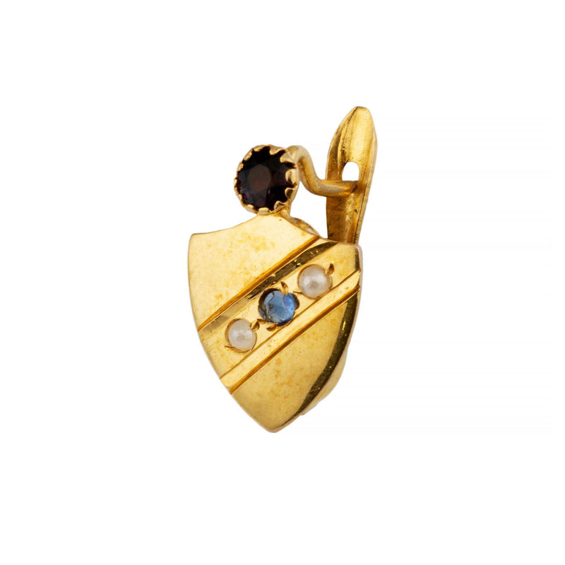 Victorian Patriotic Red White and Blue Shield Form Earrings in Yellow Gold