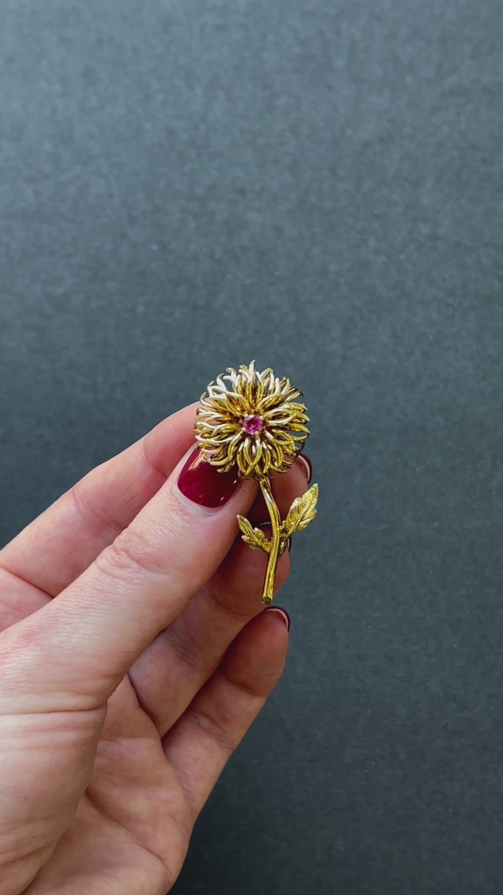 Tiffany & Company Vintage Dahlia Flower Ruby Brooch in 18K Yellow Gold
