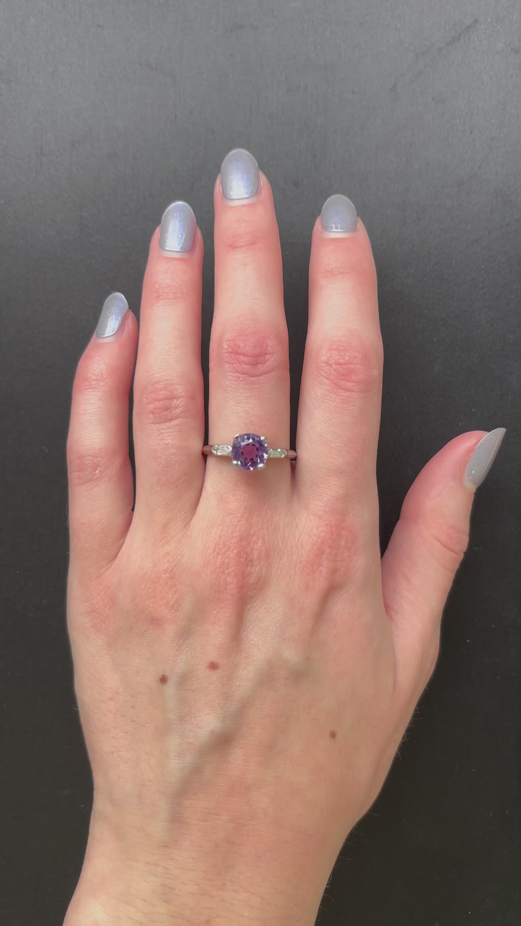 Mid Century 2.32ctw Amethyst & Diamond Three Stone Ring in Platinum