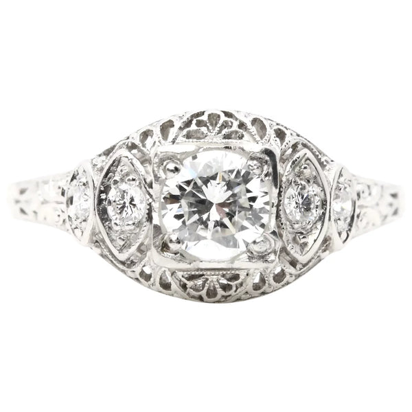 1920’s Art Deco 0.72ctw Platinum Diamond Filigree Engagement Ring