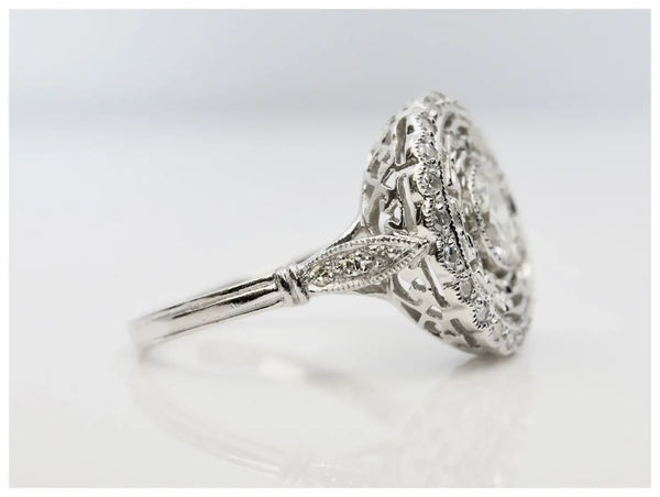 Art Deco 1.02 CTW Greek Key Motif Diamond Engagement Ring in Platinum