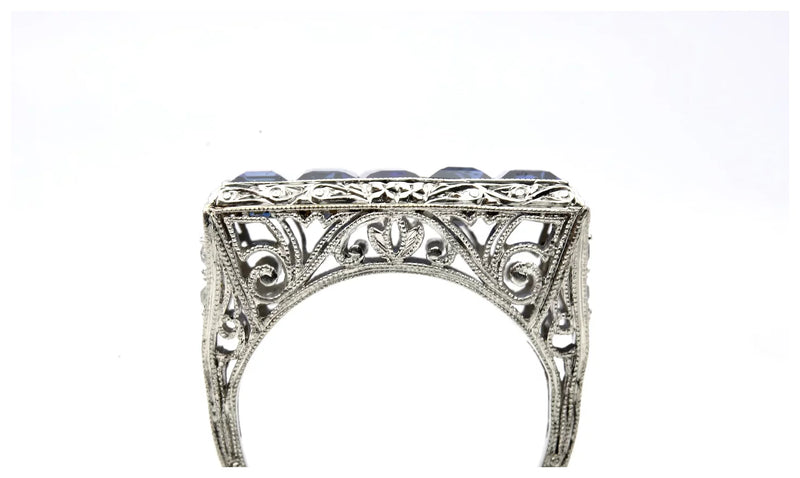 Art Deco 3.59ctw Sapphire & Diamond Filigree Ring in Platinum