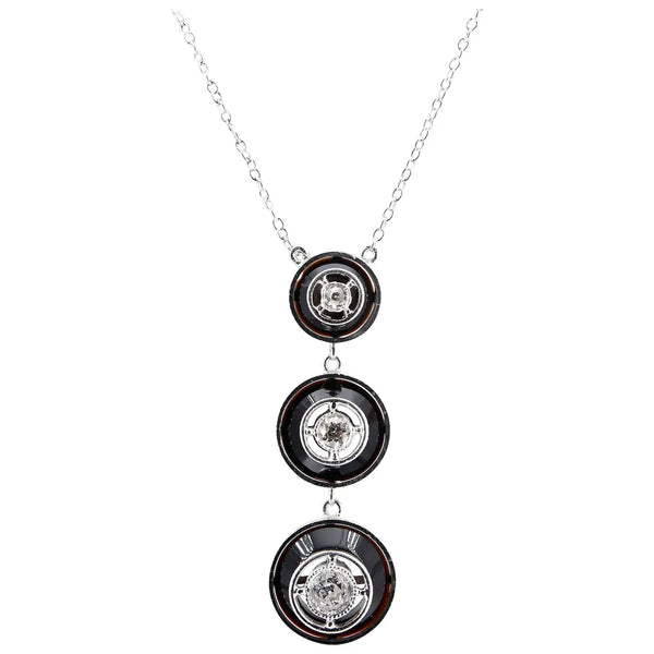 Art Deco Old European Cut Diamond & Onyx Pendant Necklace in Platinum