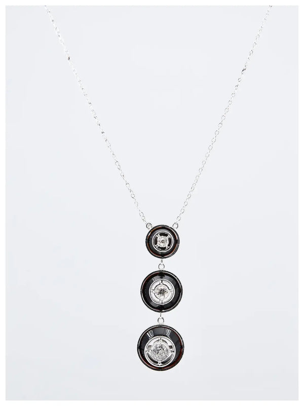 Art Deco Old European Cut Diamond & Onyx Pendant Necklace in Platinum