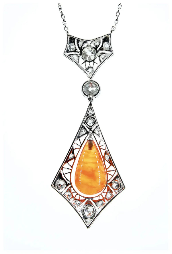 Art Deco Fire Opal & 3.32 CTW Diamond Necklace in Platinum