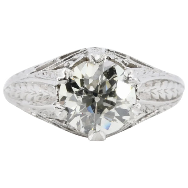 Art Deco GIA 1.67 Carat Old Euro Cut Diamond Engagement Ring in Platinum