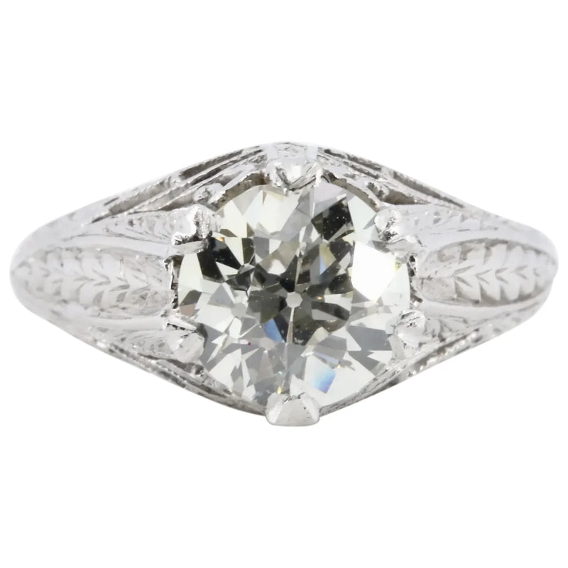 Art Deco GIA 1.67 Carat Old Euro Cut Diamond Engagement Ring in Platinum