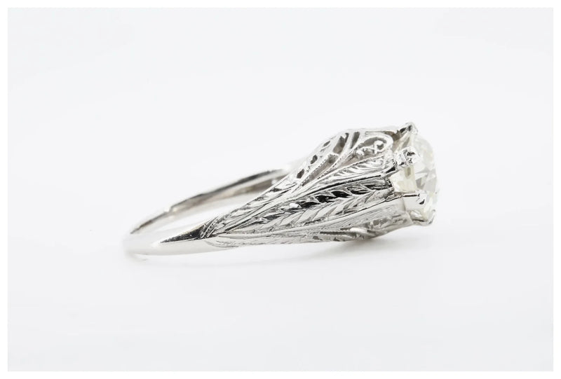 Art Deco GIA 1.67 Carat Old Euro Cut Diamond Engagement Ring in Platinum