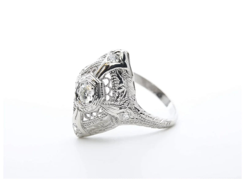 Art Deco Platinum & 0.34ctw Diamond Scroll Motif Filigree Ring