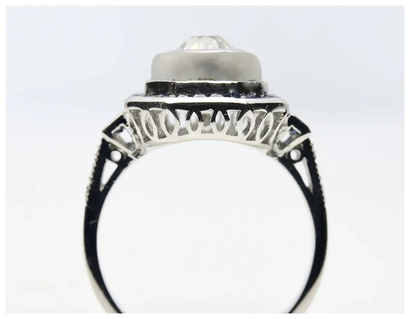 Art Deco Style 1.88 CTW Diamond, Sapphire, & Rock Crystal Engagement Ring in Platinum