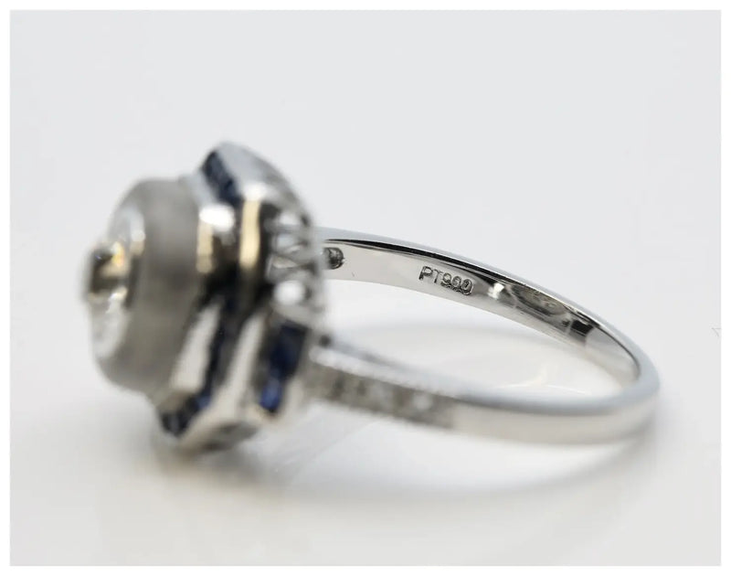 Art Deco Style 1.88 CTW Diamond, Sapphire, & Rock Crystal Engagement Ring in Platinum
