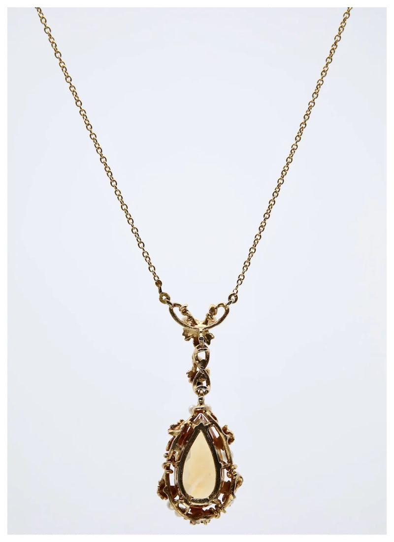 Art Nouveau Kohn & Sons Precious Topaz and Pearl Leaf Motif Pendant Necklace