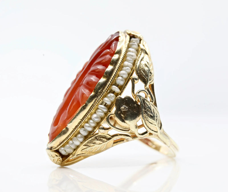 Circa 1930 Carnelian Cameo Gold Ring - Antiques Resources, Chicago