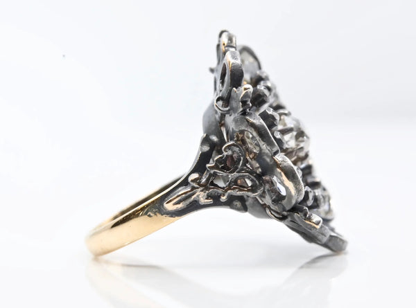 Exceptional Georgian Old Mine and Rose Cut Diamond Flower Ring in 14K Gold