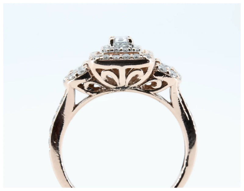 Graceful 1.00ctw Three Stone Diamond Halo Ring in 14K Rose Gold