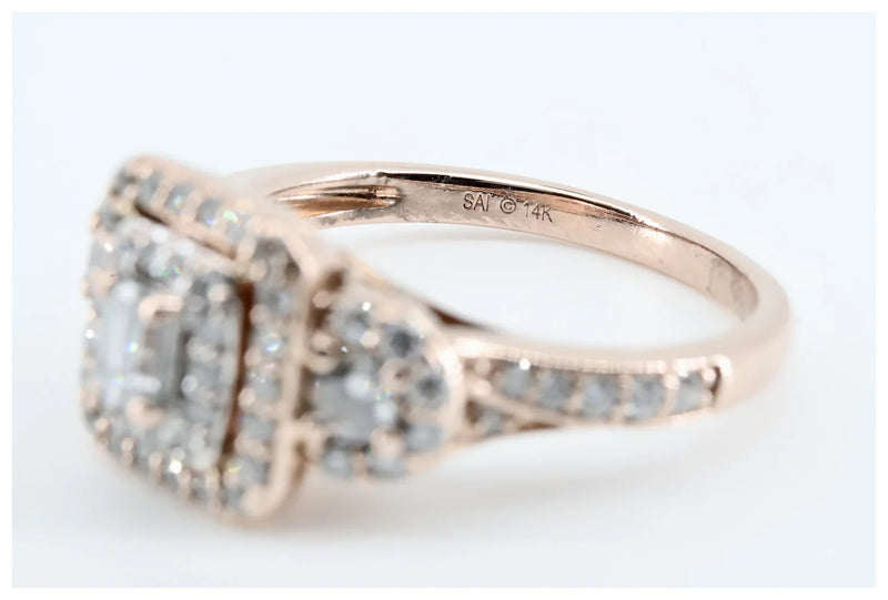 Graceful 1.00ctw Three Stone Diamond Halo Ring in 14K Rose Gold