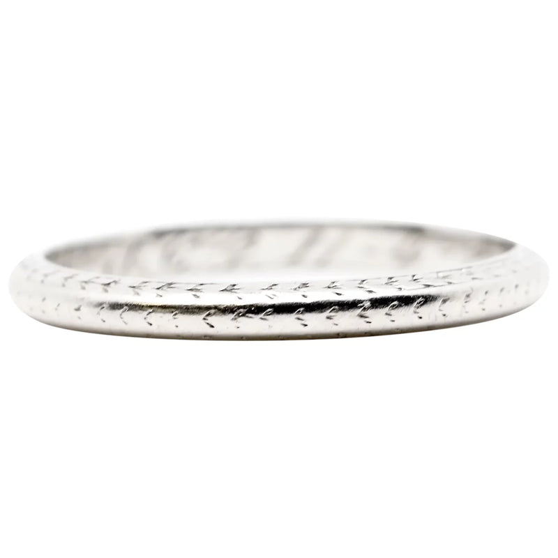 Hand Engraved Art Deco Platinum Wedding Band Circa 1927