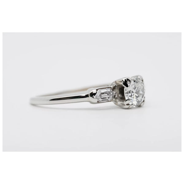 Mid Century European & Hexagon Cut Diamond Engagement Ring in 14K White Gold