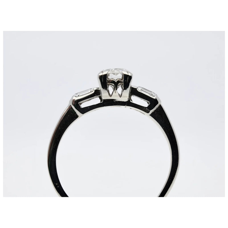 Mid Century European & Hexagon Cut Diamond Engagement Ring in 14K White Gold