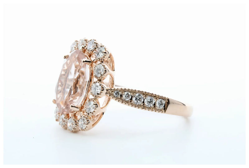 Morganite & Bezel Set Diamond Ring in 14K Rose Gold