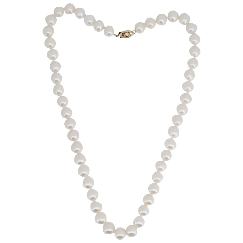 Saltwater South Sea 8.5mm Cultured Pearl 17" Necklace with 14K Gold Filigree Clasp