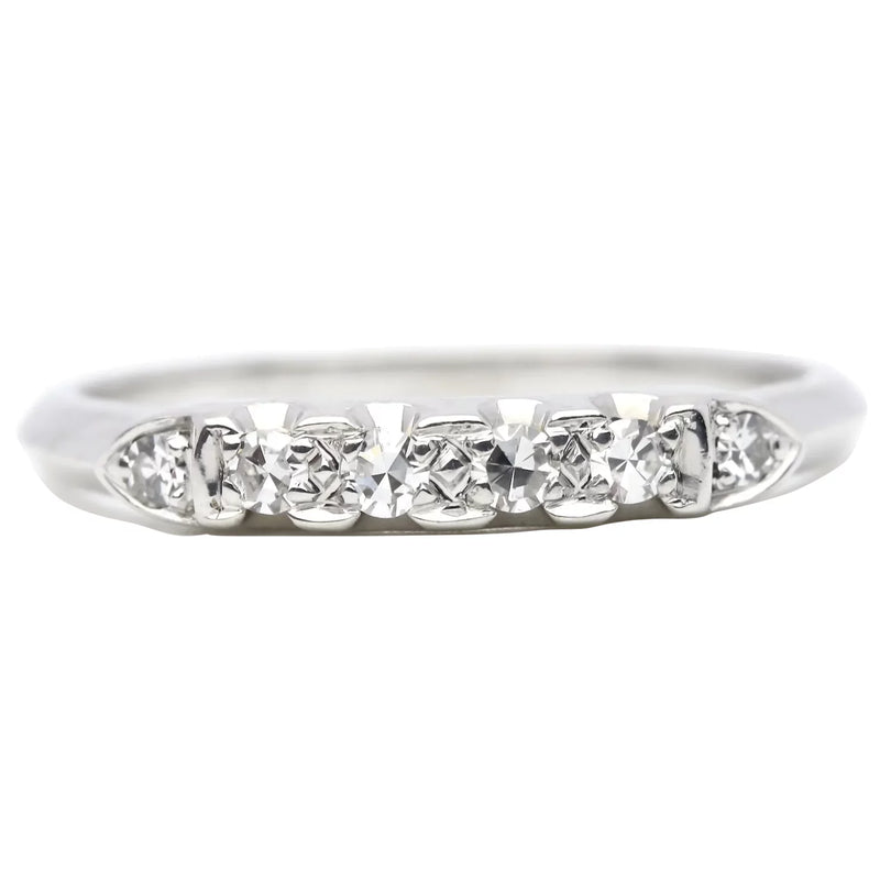 Sparkling Vintage Six Stone Diamond Wedding Band in 18K White Gold