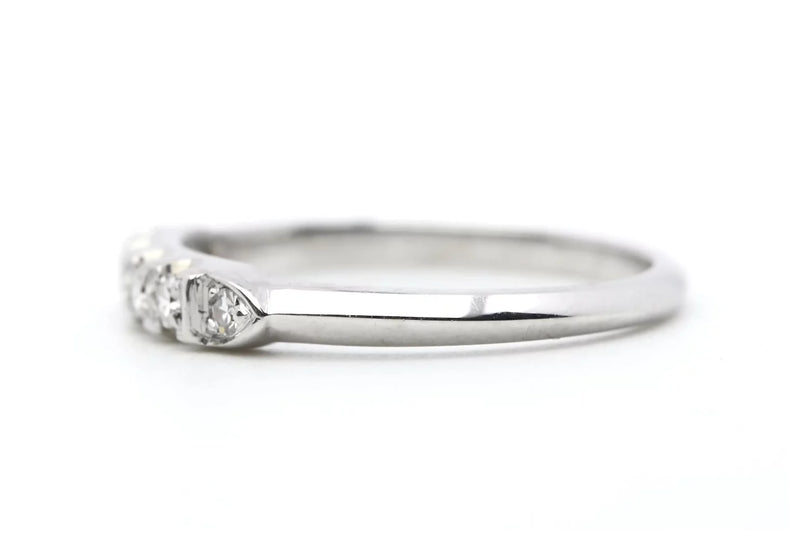 Sparkling Vintage Six Stone Diamond Wedding Band in 18K White Gold