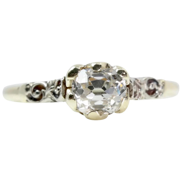 Victorian Old Mine Cut Diamond Engagement Ring in Platinum & Yellow Gold