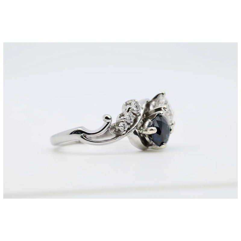 Vintage Diamond & Sapphire Two Stone Ring in 18K White Gold